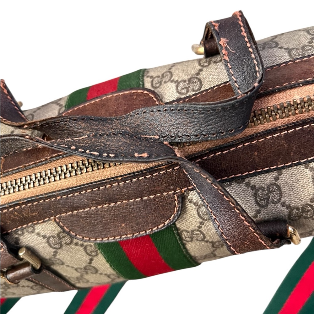 Gucci Beige GG Supreme Canvas Travel Duffle with Green-Red Stripe - Picture 7 of 13